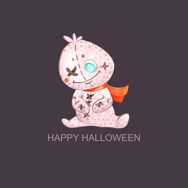 Čtvercová Karta Roztomilou Voodoo Panenkou Šablona Halloweenskou Párty Přání Pozdravu Stock Fotografie
