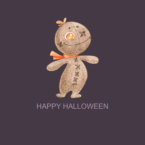 Čtvercová Karta Roztomilou Voodoo Panenkou Šablona Halloweenskou Párty Přání Pozdravu Royalty Free Stock Obrázky