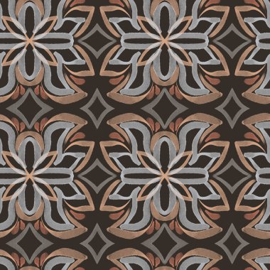 Süslü elle boyanmış fayanslar. Mutfak duvarı ya da banyo döşeme seramiği için kusursuz desen.