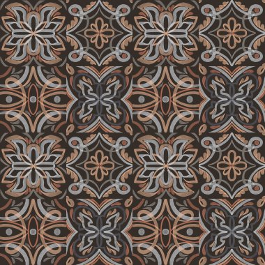 Süslü elle boyanmış fayanslar. Mutfak duvarı ya da banyo döşeme seramiği için kusursuz desen.