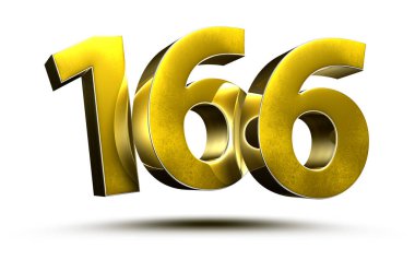 Altın numaralar 166 beyaz arkaplan çizimi 3D görüntüleme üzerinde izole edildi. (Kırpma Yolu ile).