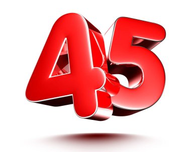 Beyaz arkaplan çiziminde 45 kırmızı numara izole edildi. 3D görüntüleme. (Kırpma Yolu ile).