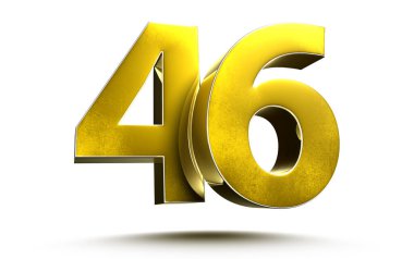 Beyaz arkaplan çizimi 3D görüntüleme üzerinde 46 altın numara izole edildi. (Kırpma Yolu ile).