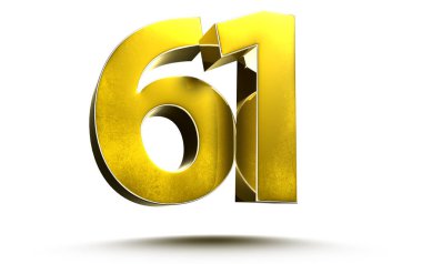 Beyaz arkaplan illüstrasyonunda 61 altın sayı 3 boyutlu görüntüleme. (Kırpma Yolu ile).