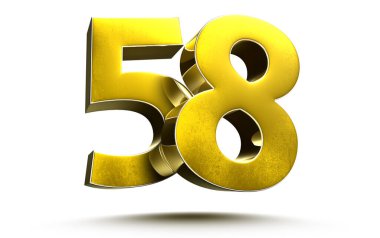 Altın numaralar, beyaz arkaplan çiziminde 58 izole edilmiş 3D görüntüleme. (Kırpma Yolu ile).