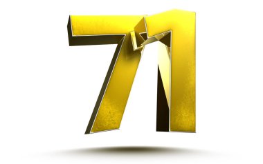 Beyaz arkaplan illüstrasyonu 3D görüntüleme üzerinde 71 altın numara izole edildi. (Kırpma Yolu ile).
