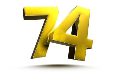Beyaz arkaplan illüstrasyonunda 74 altın numara izole edildi. (Kırpma Yolu ile).