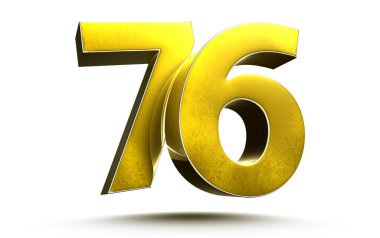 Beyaz arkaplan illüstrasyonunda 76 altın numara izole edildi. (Kırpma Yolu ile).