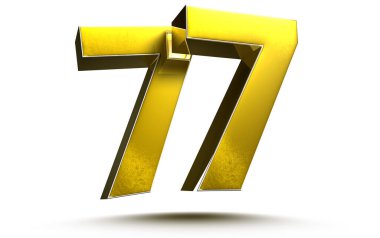 Beyaz arkaplan çizimi 3D görüntüleme üzerinde 77 altın sayı izole edildi. (Kırpma Yolu ile).