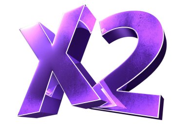 x2 purple isolated on white background illustration 3D rendering with Clipping Path. clipart