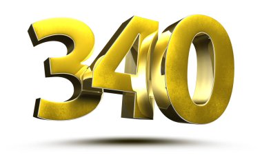 Beyaz arkaplan illüstrasyonunda 340 altın sayı kırpma yolu ile 3B görüntüleme.