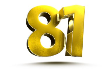 Beyaz arkaplan resimlerinde 81 altın sayı kırpma yolu ile 3D görüntüleme izole.;