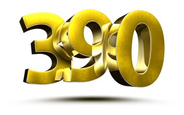 Beyaz arkaplan illüstrasyonunda 390 altın sayı kırpma yolu ile 3B görüntüleme.