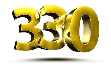 Beyaz arkaplan resimlerinde 330 altın sayı kırpma yolu ile 3B görüntüleme.