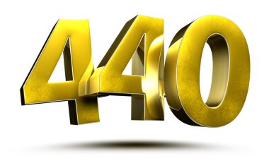 Beyaz arkaplan resimlerinde 440 altın sayı kırpma yolu ile 3D görüntüleme.