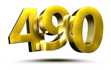 Beyaz arkaplan resimlerinde 490 altın numara kırpma yolu ile 3D görüntüleme.