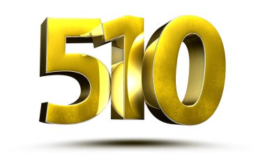 Beyaz arkaplan illüstrasyonunda 510 altın numara kırpma yolu ile 3D görüntüleme.