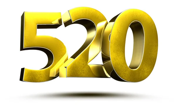 Золотые Цифры 520 Изолированы Белом Фоне Иллюстрации Рендеринг Обрезкой Пути — стоковое фото