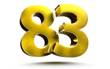 Beyaz arkaplan resimlerinde 83 altın sayı kırpma yolu ile 3B görüntüleme.