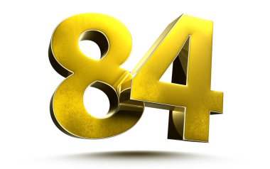 Altın numaralar 84 beyaz arkaplan resimlerinde izole edilmiş kırpma yolu ile 3D görüntüleme.