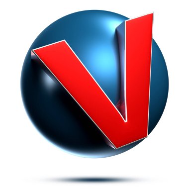 Beyaz arkaplan illüstrasyonunda izole edilmiş V logosu kırpma yolu ile hazırlanmış 3B.