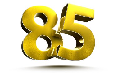Beyaz arkaplan illüstrasyonunda 85 altın numara kırpma yolu ile 3D görüntüleme.