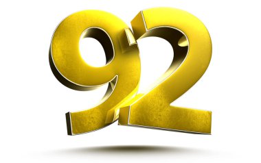 Beyaz arkaplan illüstrasyonunda 92 altın sayı kırpma yolu ile 3D görüntüleme.