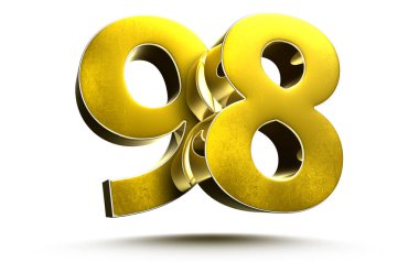 Beyaz arkaplan resimlerinde 98 izole edilmiş altın numaralar kırpma yolu ile 3D görüntüleme.