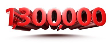 Beyaz arkaplan resimlerinde 1300.000 kırmızı numara kırpma yolu ile 3D görüntüleme.