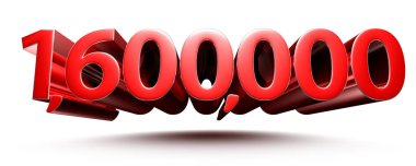 Kırmızı numaralar 1600.000 izole edilmiş beyaz arkaplan illüstrasyonu 3D kırpma yolu ile oluşturulmuş.