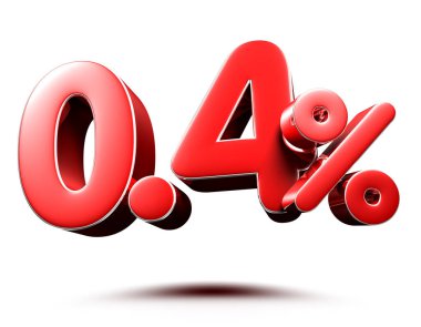 0.4 percent red on white background illustration 3D rendering with clipping path.