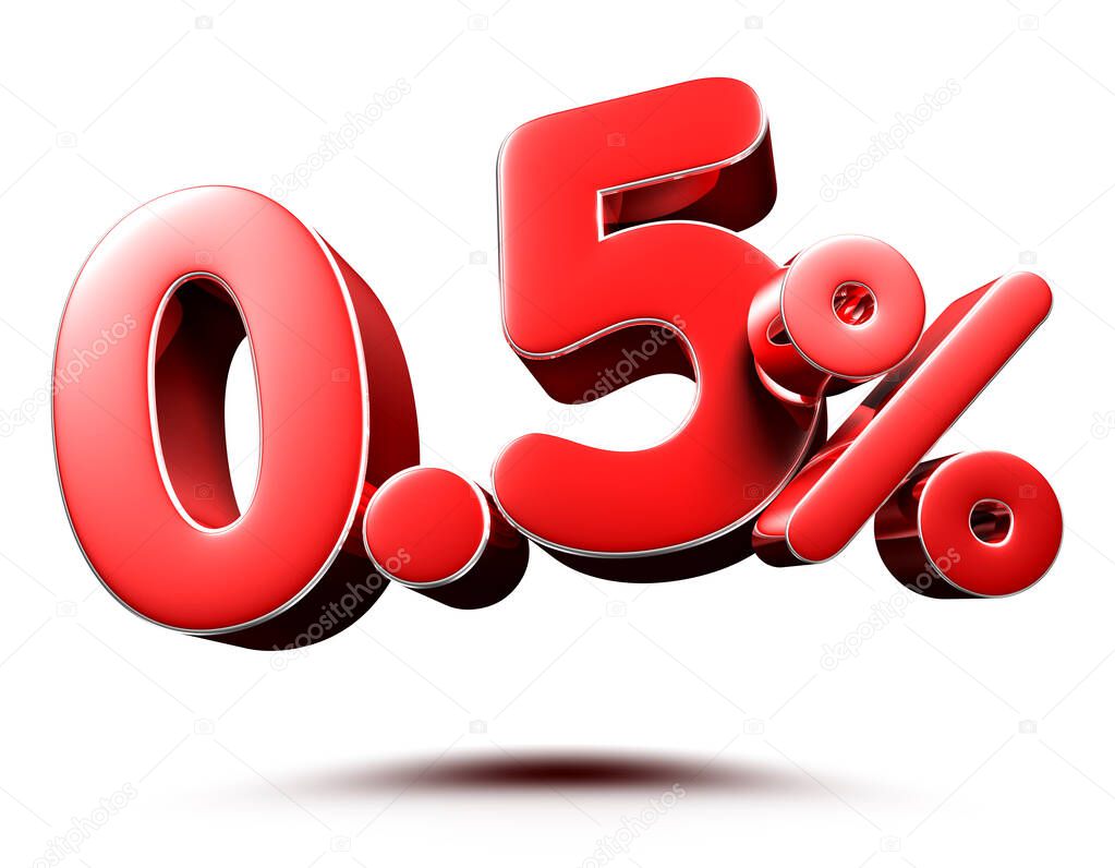 0.5 percent red on white background illustration 3D rendering with clipping path.