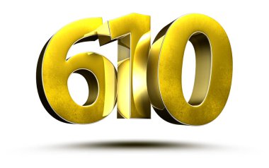610 numbers 3D illustration on white background with clipping path.