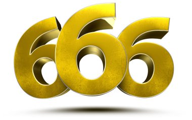 Beyaz arkaplanda kırpma yolu ile 666 numara 3B illüstrasyon.