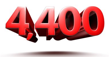 3D illüstrasyon 4400 Kırmızısı kırpma yolu olan beyaz bir arkaplanda izole edildi.