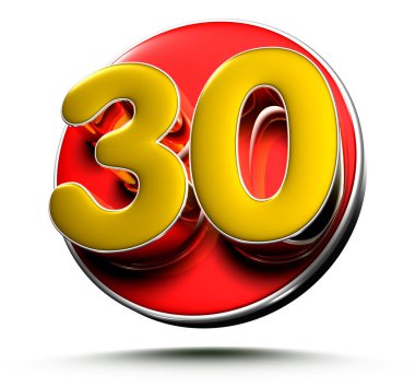 3D illüstrasyon Altın numara 30 kırpma yolu ile beyaz bir arkaplan izole.