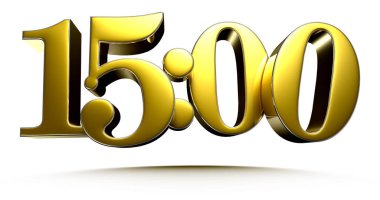 3D illüstrasyon Altın Saat 15 yönünde beyaz arkaplanda kırpma yolu ile izole.