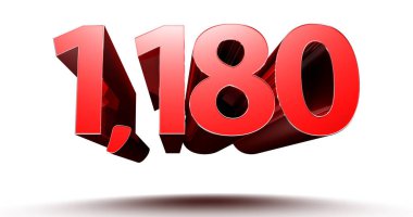 3B illüstrasyon Kırmızı numara 1180 beyaz arkaplanda kırpma yolu ile izole.