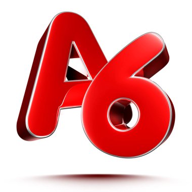 Kırpma yolu ile beyaz arkaplan üzerinde A6 kırmızı 3D illüstrasyon.