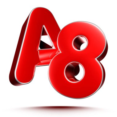 Kırpma yolu ile beyaz arkaplan üzerinde A8 kırmızı 3D illüstrasyon.