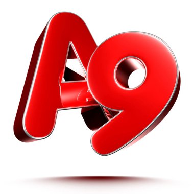 Kırpma yolu ile beyaz arkaplan üzerinde A9 kırmızı 3D illüstrasyon.