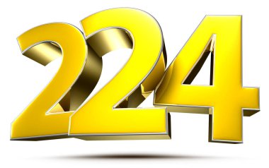 Beyaz arkaplanda kırpma yolu ile 224 altın 3D illüstrasyon.