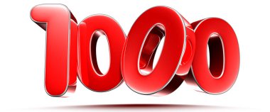 Beyaz arkaplanda yuvarlak kırmızı sayılar 1000 kırpma yolu ile 3D illüstrasyon
