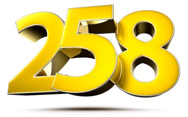 Beyaz arkaplanda kırpma yolu ile 258 altın 3D illüstrasyon.
