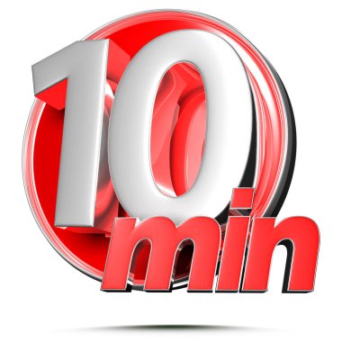 Zamanlayıcı işareti kırpma yolu ile beyaz arkaplan üzerinde 10 dakika 3D illüstrasyon.