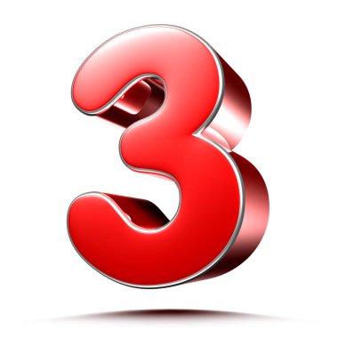 Beyaz arkaplan üzerinde kırmızı numaralar 3 kırpma yolu ile 3B görüntüleme.