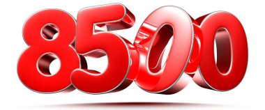 Beyaz arkaplanda yuvarlak kırmızı sayılar 8500 kırpma yolu ile 3D illüstrasyon