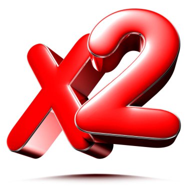 Kırpma yolu ile beyaz arkaplan üzerinde X2 kırmızı 3D illüstrasyon.