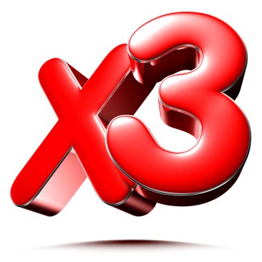 Kırpma yolu ile beyaz arkaplan üzerinde X3 kırmızı 3D illüstrasyon.