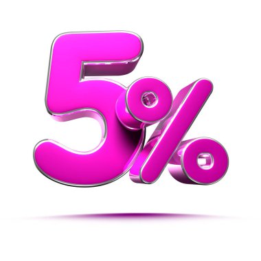 Beyaz Arkaplanda Pembe 5% 3d illüstrasyon tabelası, Özel Teklif% 5 indirimli,% 5 indirimli, mağazada% 5 indirimli..